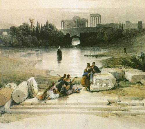 David Roberts Huile 80x45cm-Baalbeck from the fountain